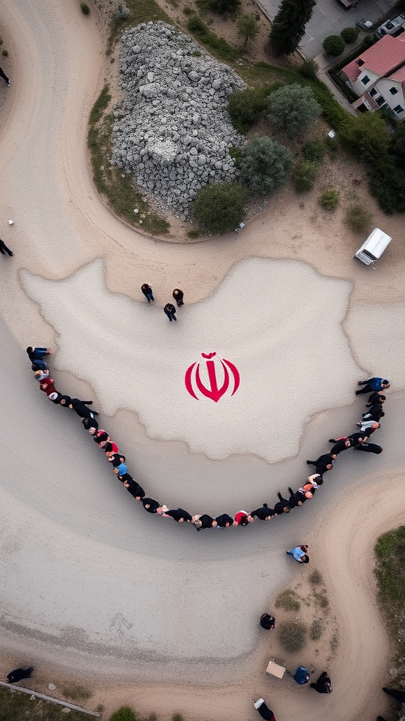 People along the Iranian border joined hands and formed a human chain in the shape of a map of Iran