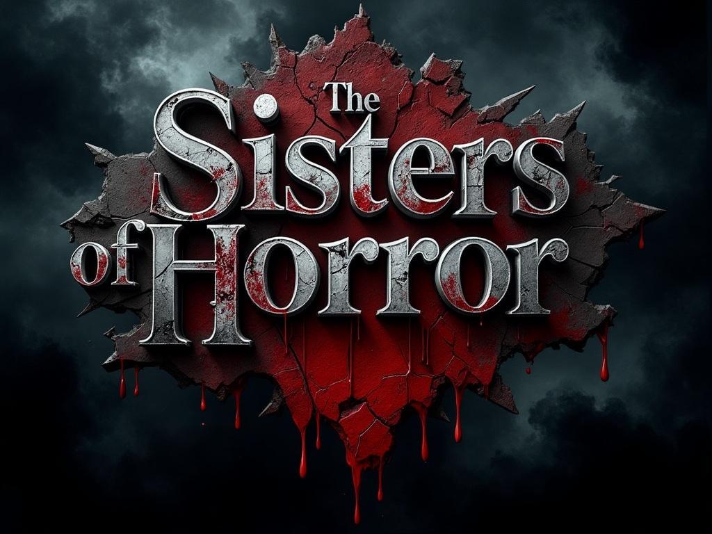 
“A terrifying cinematic horror logo for ‘The Sisters of Horror,’ in distressed, weathered Gothic lettering, cracked and decaying as if centuries old. Blood drips from jagged edges, with ghostly mist swirling around. Faint silhouettes of two eerie sisters lurk in the shadows, their faces obscured. Lighting is ominous, like The Conjuring poster — deep blacks, blood-red highlights, and a chilling, supernatural atmosphere.”