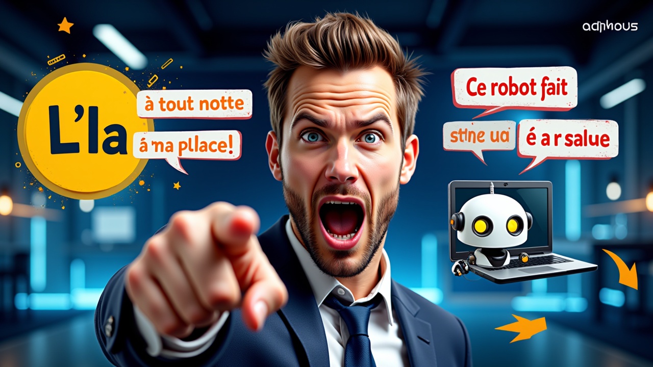 Créer une miniature YouTube ultra percutante style YouTubeur business qui cartonne sur Facebook.

→ Personnage principal : un jeune entrepreneur (ma photo), en train de parler ou de montrer quelque chose du doigt, expression choquée ou concentrée.

→ Texte GROS, CHOQUANT, lisible en 1 seconde :
"🔥 L’IA a tout noté à ma place !"
ou
"🤖 Ce robot fait ton compte-rendu à ta place !"

→ Éléments visuels :
- Icône de robot ou assistant IA flottant
- Ordinateur portable / bulle de texte / document résumé en arrière-plan
- Fond dynamique type réunion Zoom floutée ou bureau digital futuriste
- Flèche rouge ou cercle jaune fluo pour pointer quelque chose

→ Ambiance :
Pro / moderne / high-tech
Couleurs flashy : Jaune / Rouge / Bleu électrique
Style inspiré des miniatures de Alex Hormozi, Théophile Eliet, Ilyes M., Yomi Denzel

→ Objectif : donner l’impression qu’il y a une révolution dans la productivité, que c’est un secret puissant à découvrir absolument.

