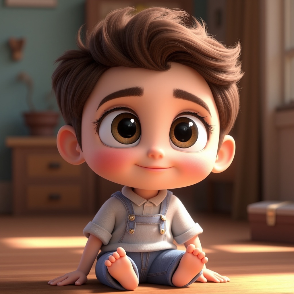 a cute character with big expressive eyes, disney pixar style