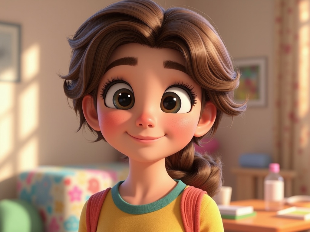 a cute person character , disney pixar style