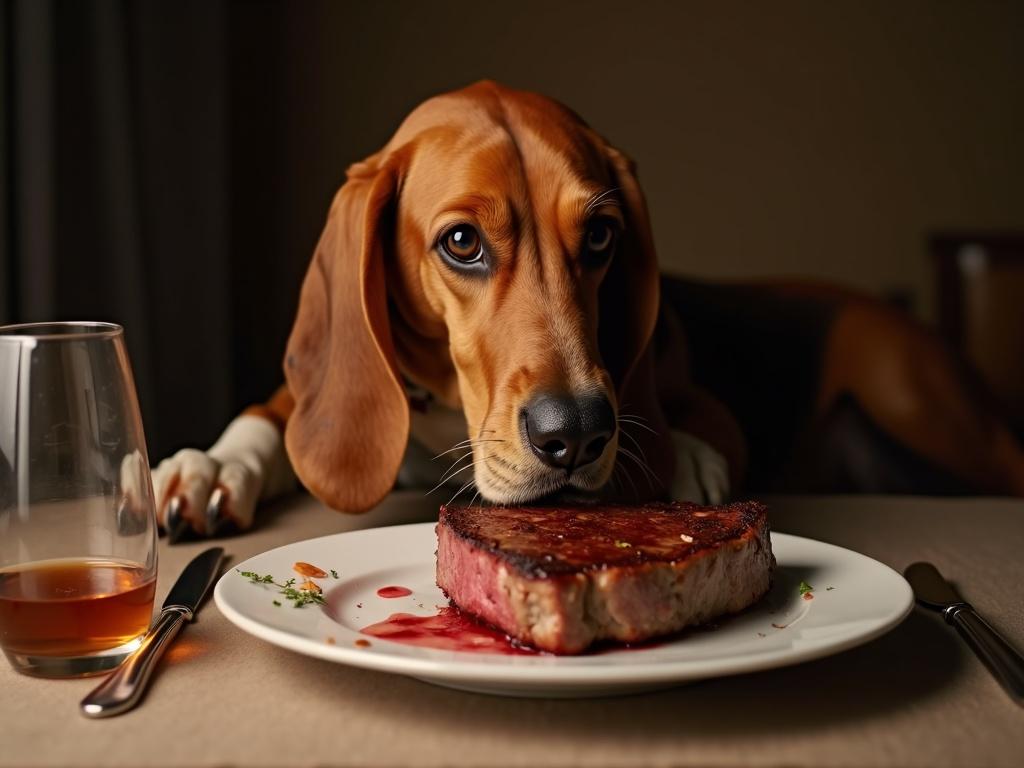 a-basset-hound-eating-a-steak-it-took-of-the-v8k7731lxg