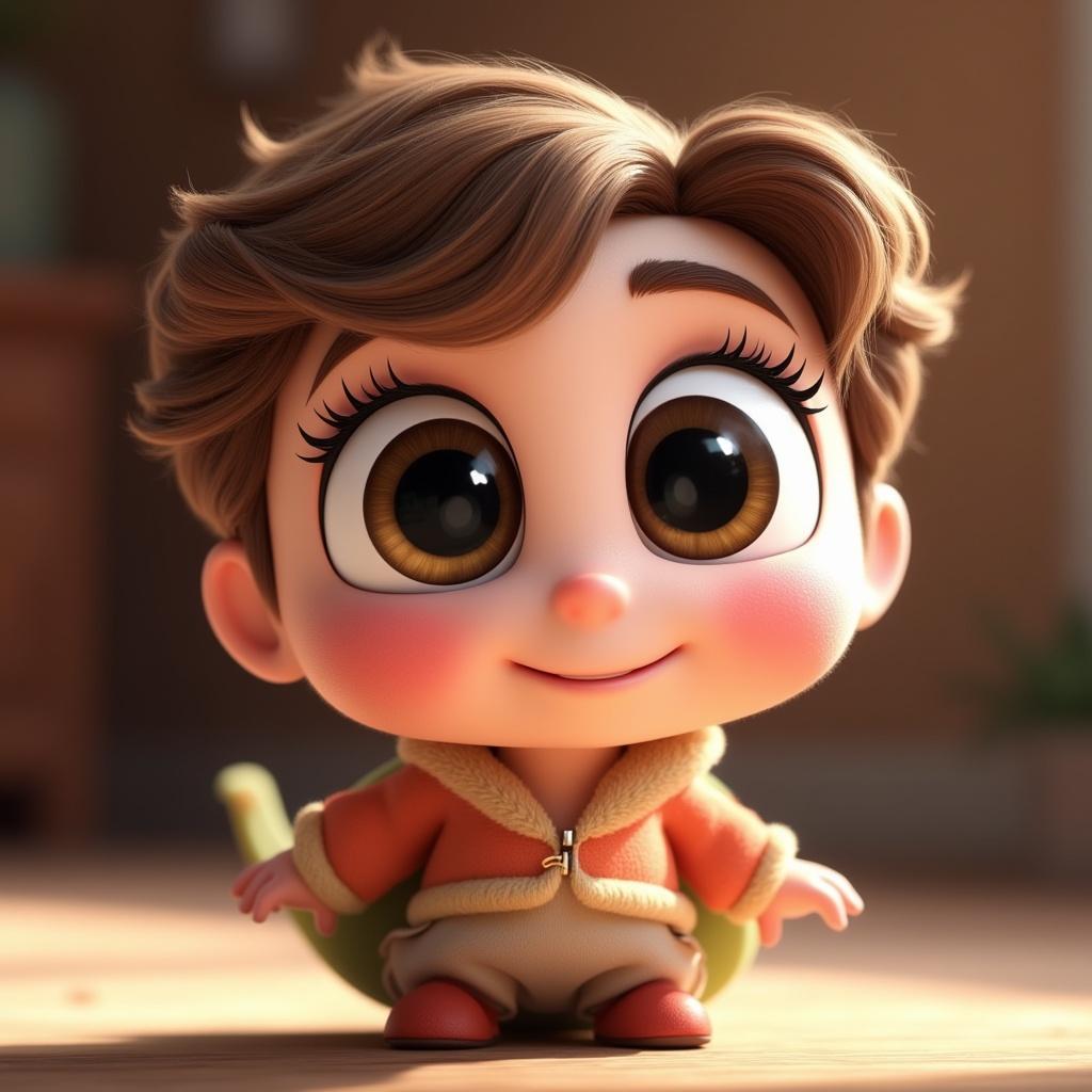 a cute character with big expressive eyes, disney pixar style