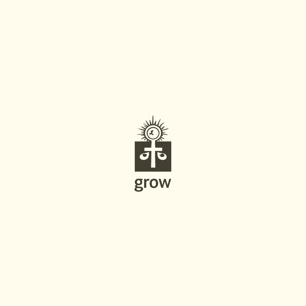 sun and tree, rectangle with letter T, word 'grow' below