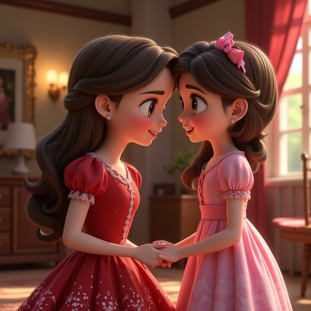Объедини эти 2 изображения в стиле Disney-Pixar, где муж смотрит с облаков на девочку