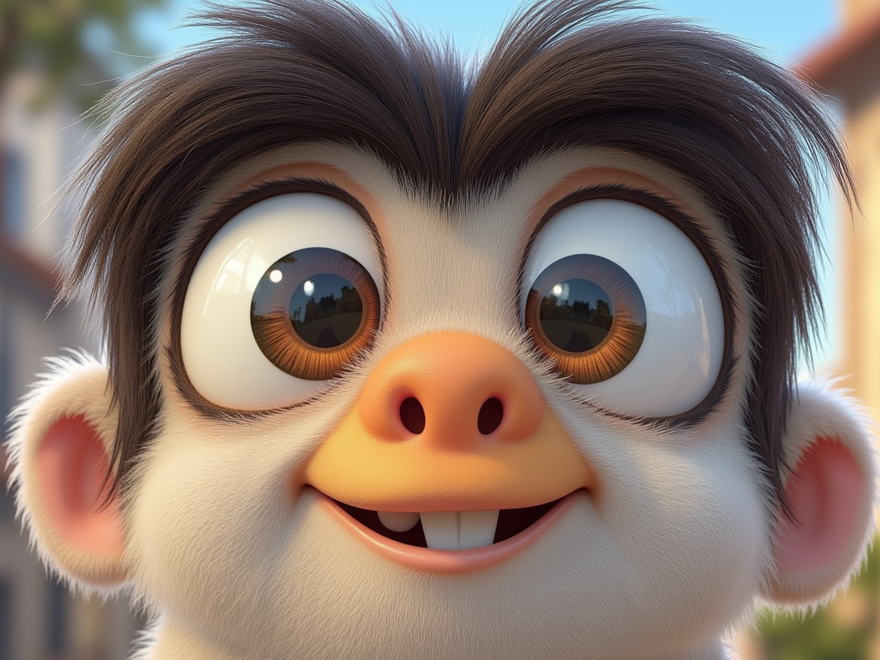 a cute character with big expressive eyes, disney pixar style
