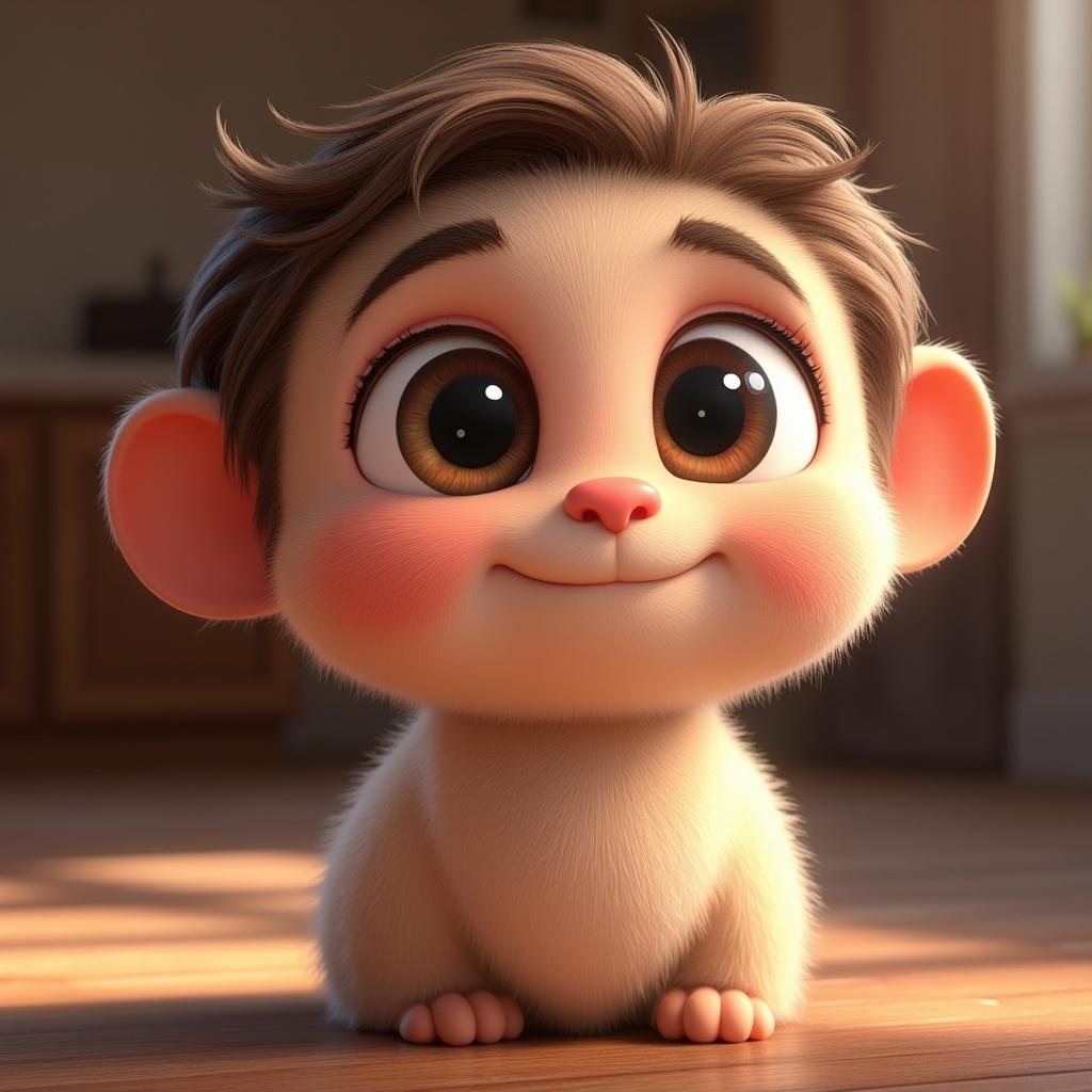 a cute character with big expressive eyes, disney pixar style