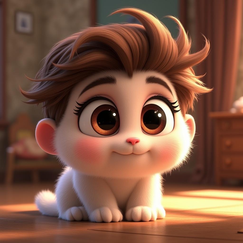a cute character with big expressive eyes, disney pixar style