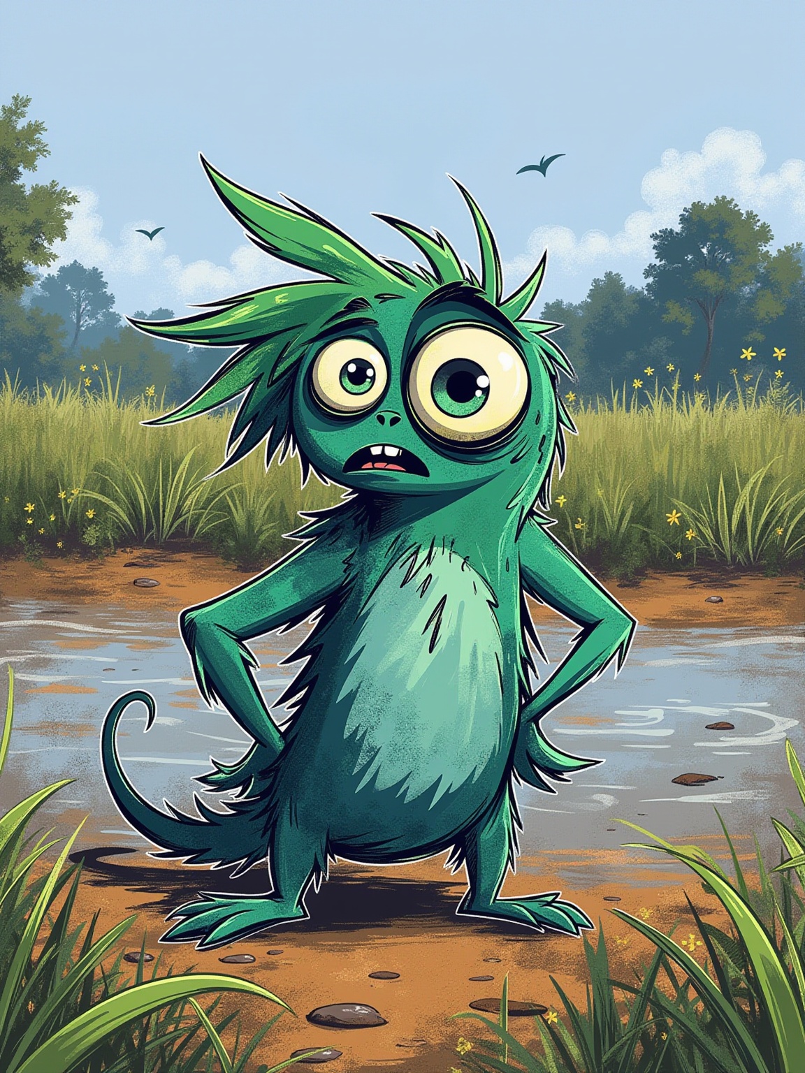 a cute character with big expressive eyes, disney pixar style