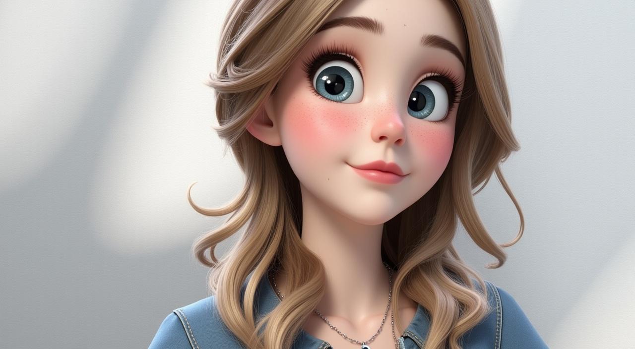 a cute character with big expressive eyes, disney pixar style