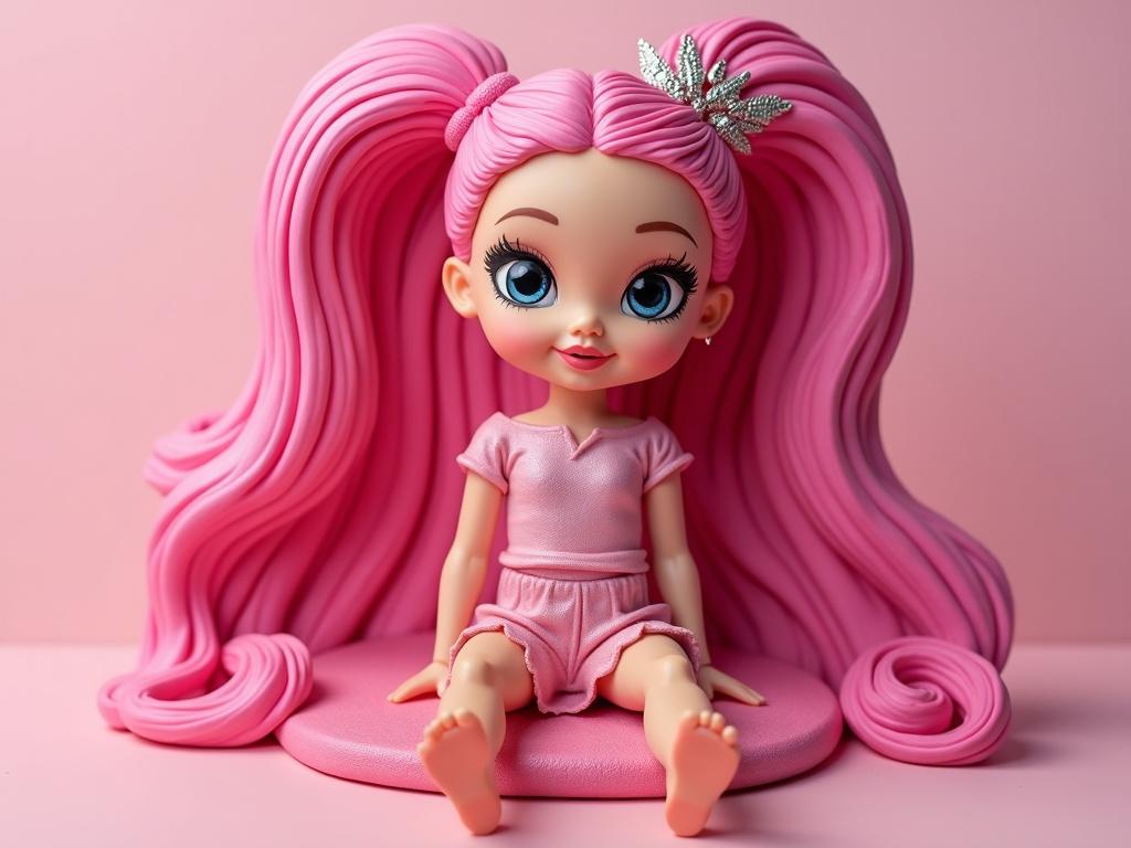 Создай арт: 3D-куклу в стиле Bratz, из soft touch пластика.
Персонаж должен полностью повторять детали человека с фото: прическу, фигуру, внешность, глаза, одежду.
Кукла лежит в полный рост в пластиковом углублении, которое повторяет её силуэт.
Стиль: максимально реалистичный, соотношение 9:16.
Имя Анастасия- буквы впечатаны и выгравированы на коробке.
Аксессуары внутри коробки: разложены рядом с куклой по своим местам в отдельных ячейках -, пинцет, маска, палетка ресниц и т.д.)