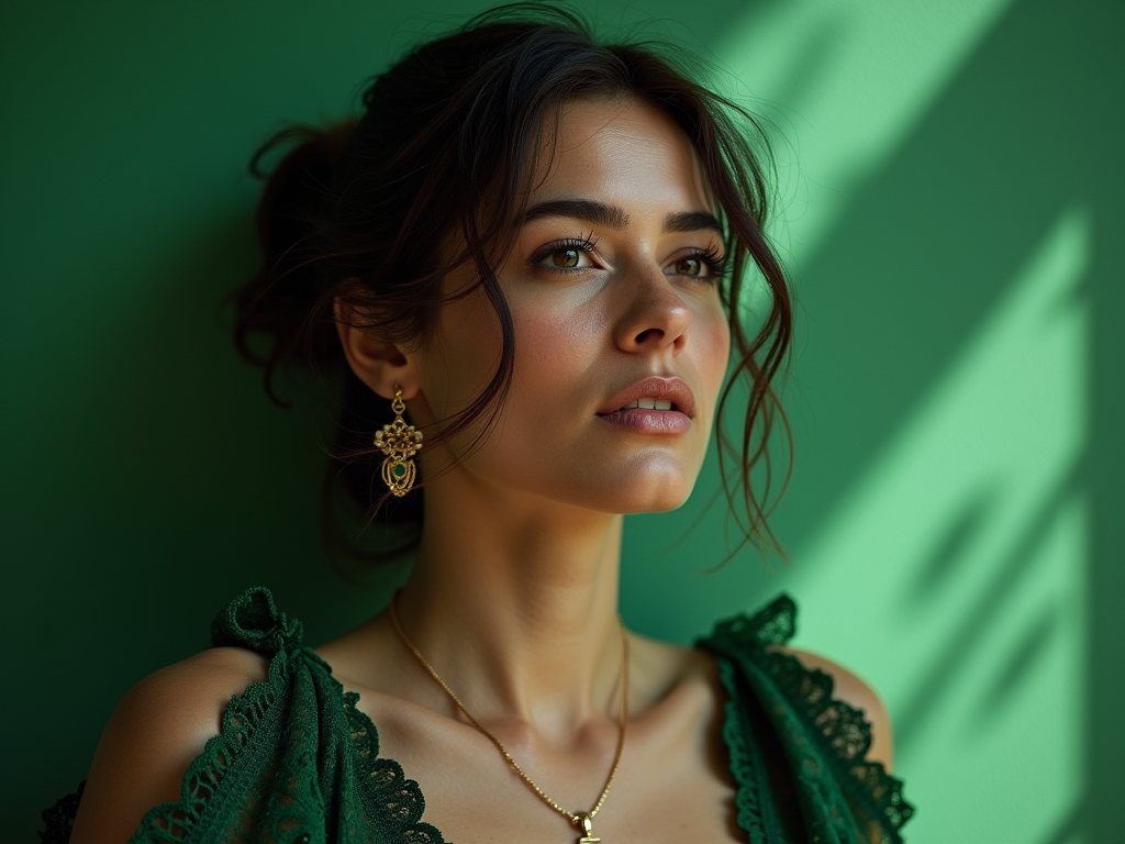 Uma mulher,loira ,Seios grandes e fartos ,olhos verdes estatura média, sem Roupas 