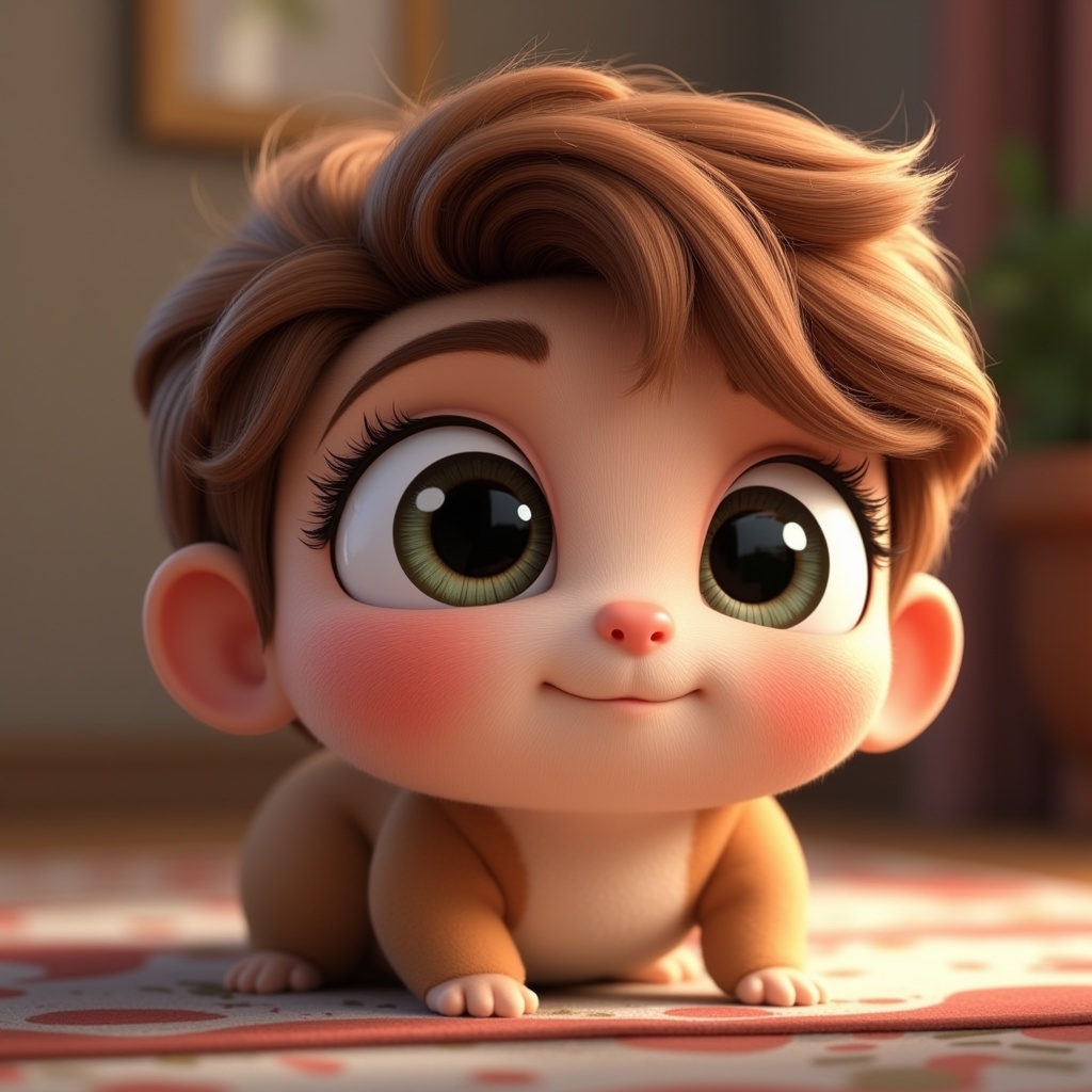 a cute character with big expressive eyes, disney pixar style