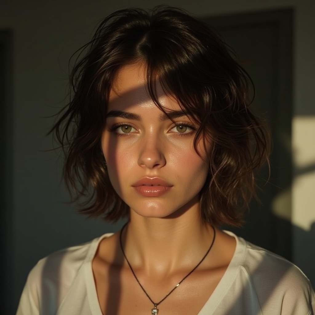 a portrait of a young woman with natural lighting, realistic style