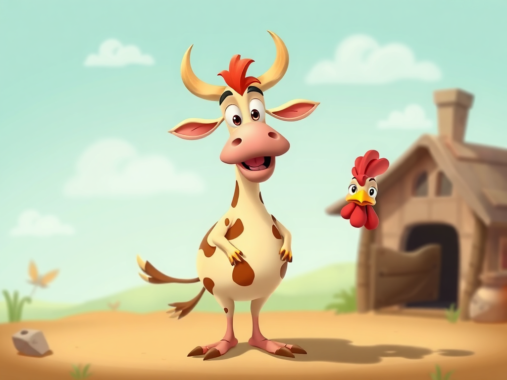 A whimsical caricature of Mam character of "cow and chicken" animation
