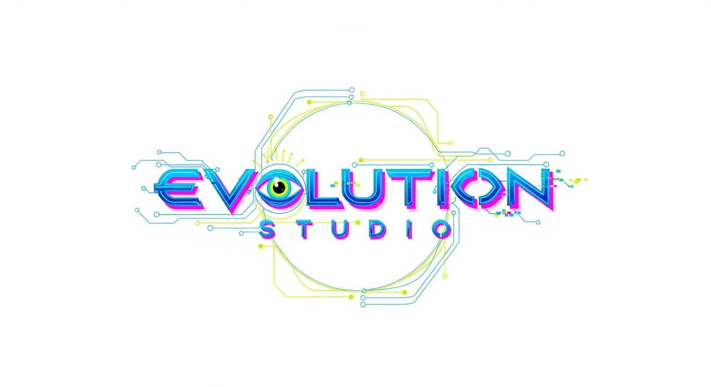 Cyberpunk style logo for Evolution Studio, 4k, on white background