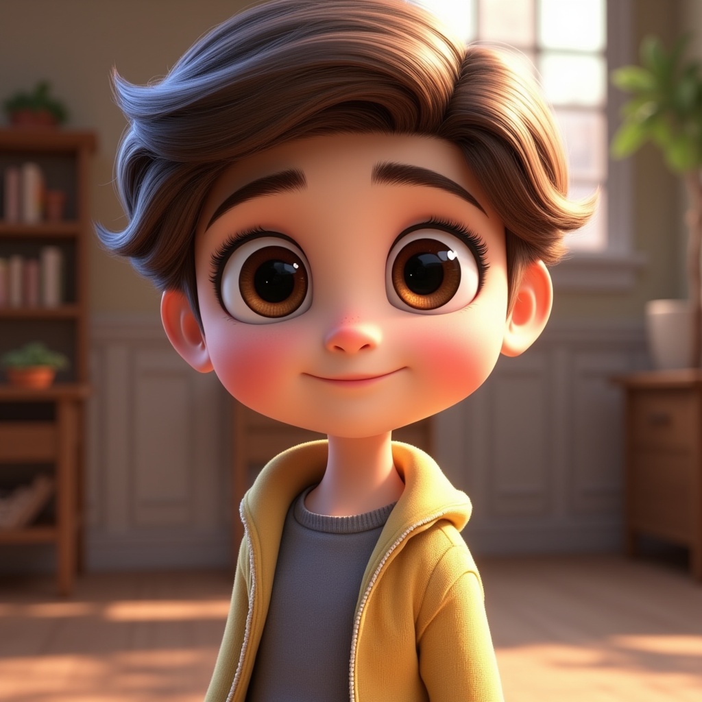 a cute character with big expressive eyes, disney pixar style