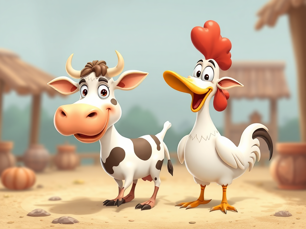 A whimsical caricature of Mam character of "cow and chicken" animation
