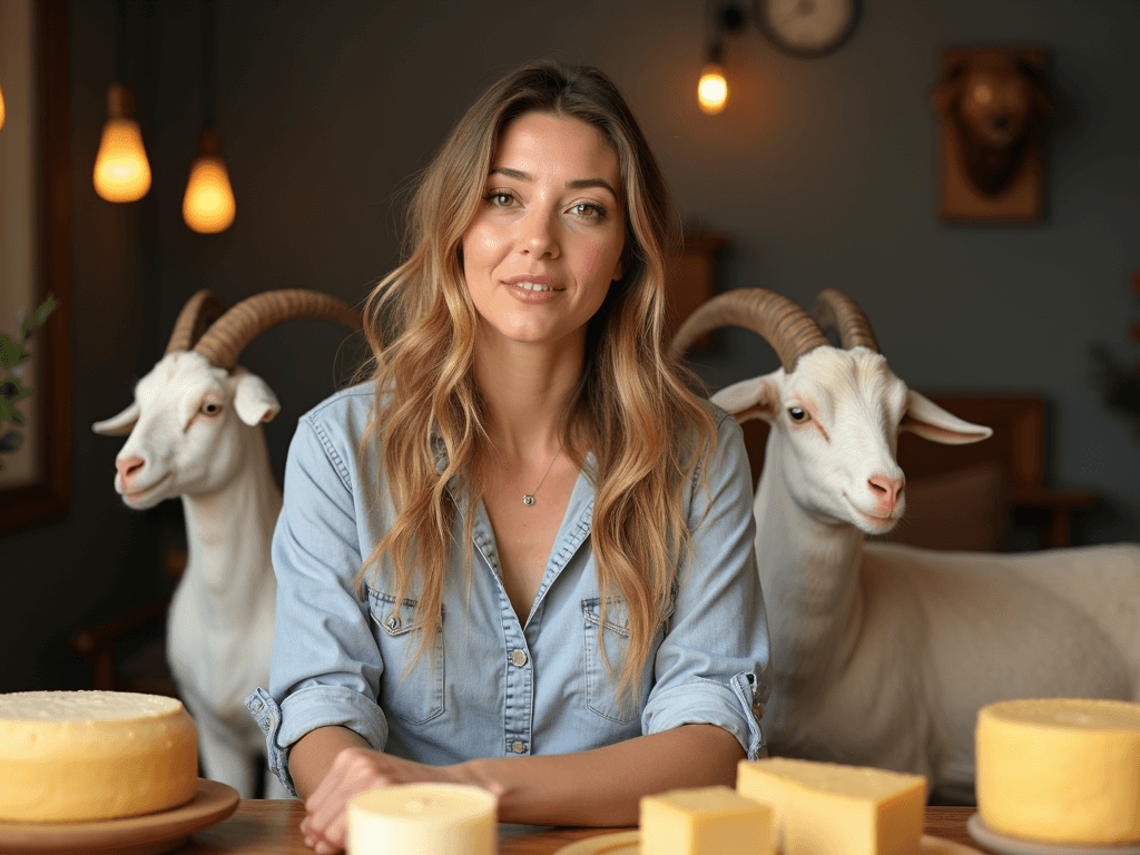 Vivid miniature on YouTube: Natalia Soboleva, a resident of the Evolution Business club, gives an interview against the backdrop of Nubian goats, handmade hard cheeses and an elegant cosmetology clinic.  A dynamic, vibrant and playful snapshot that tells about the entrepreneurial spirit and success.  A combination of rustic charm and modern sophistication, reflecting Natalia's life path.  The image should attract attention and instantly convey the essence of the interview.