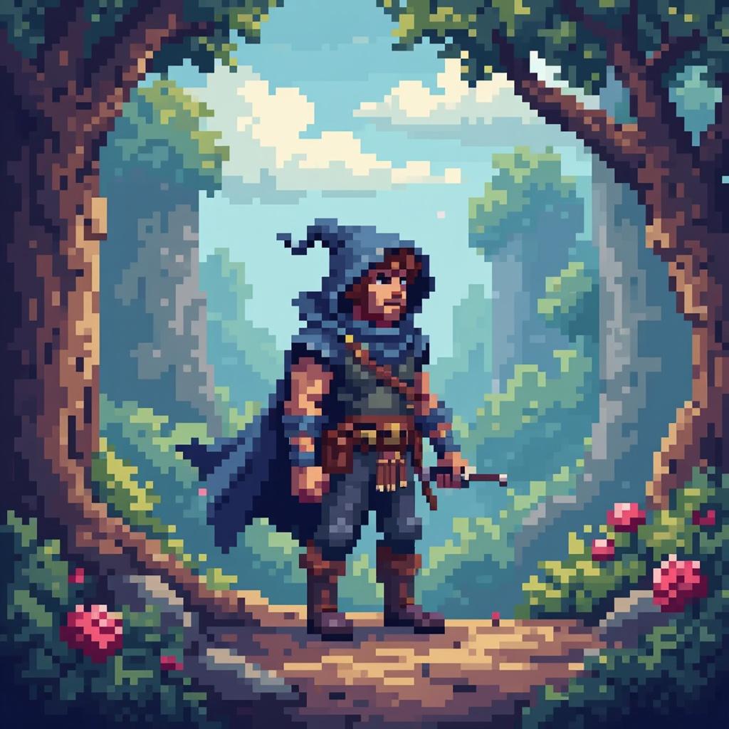 a character in a fantasy world, pixel art style
