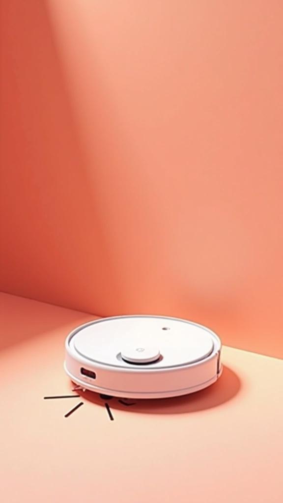 an instagram poster for story that like apple product poster , robotic vacuum cleaner that clean a floor and a text on floor " Mi Market ".
minimal design , use red and white color , a text up of the poster "xiaomi"
