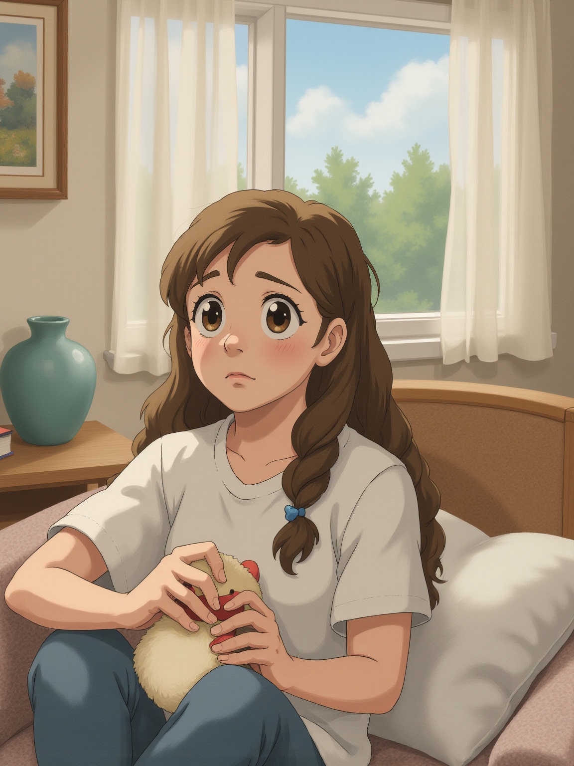 a cute character with big expressive eyes, disney pixar style