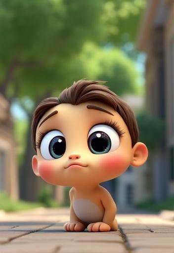 a cute character with big expressive eyes, disney pixar style