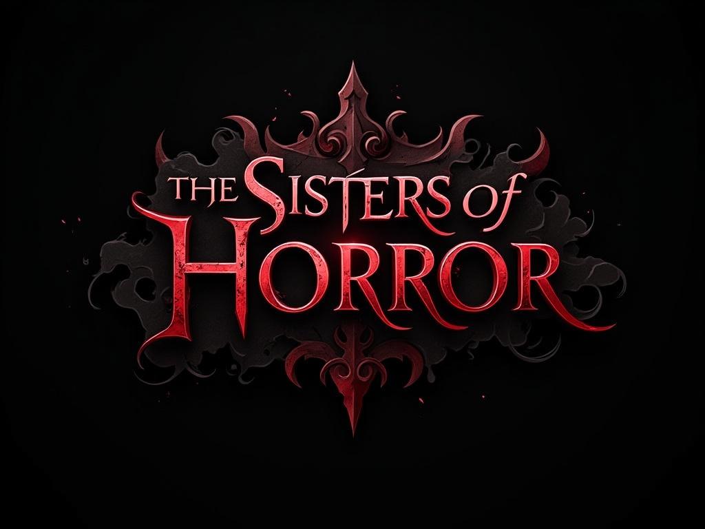 A dark, cinematic horror logo for ‘The Sisters of Horror,’ 