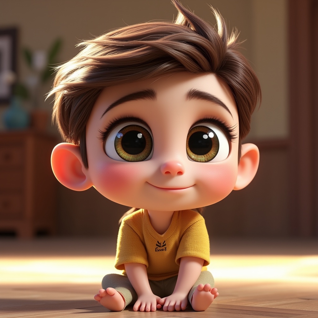 a cute character with big expressive eyes, disney pixar style