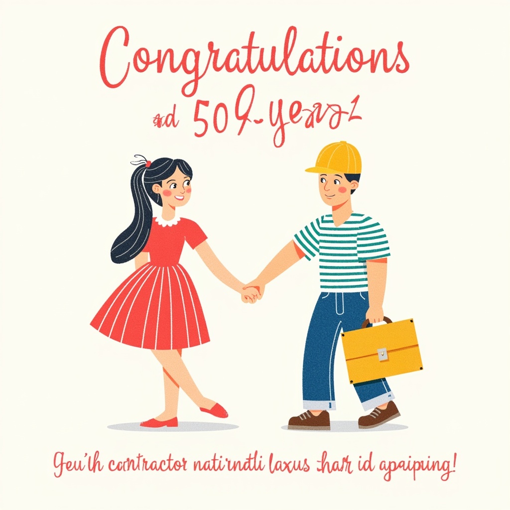 a congratulations card for a happilly married couple for 50 years. 
for a contractor with a house at the sea and his wife
Hobbies: cooking, tennis, playing cards, construction work
The present is a voucher for a diner