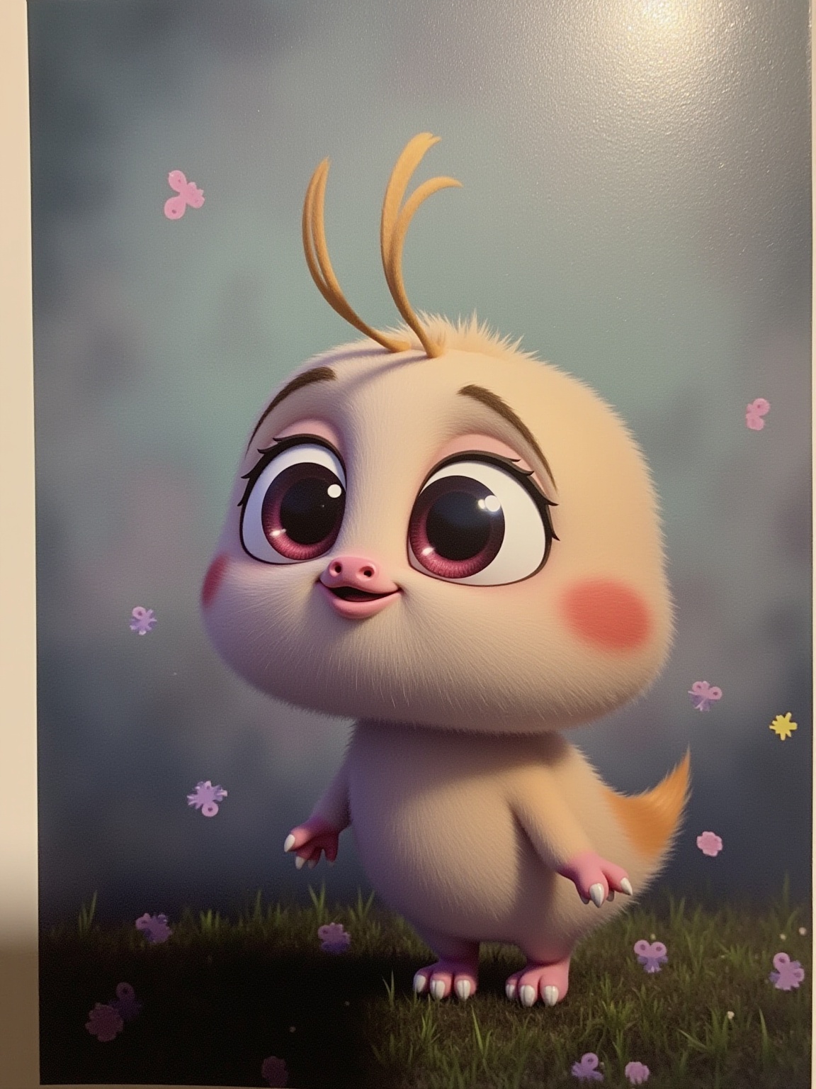 a cute character with big expressive eyes, disney pixar style