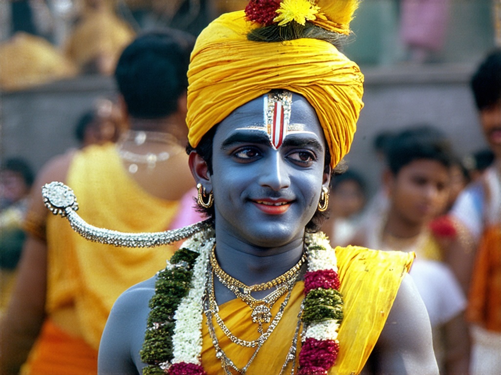 Faça uma foto Real de Krishna como se tirado por uma camera dos anos 90
