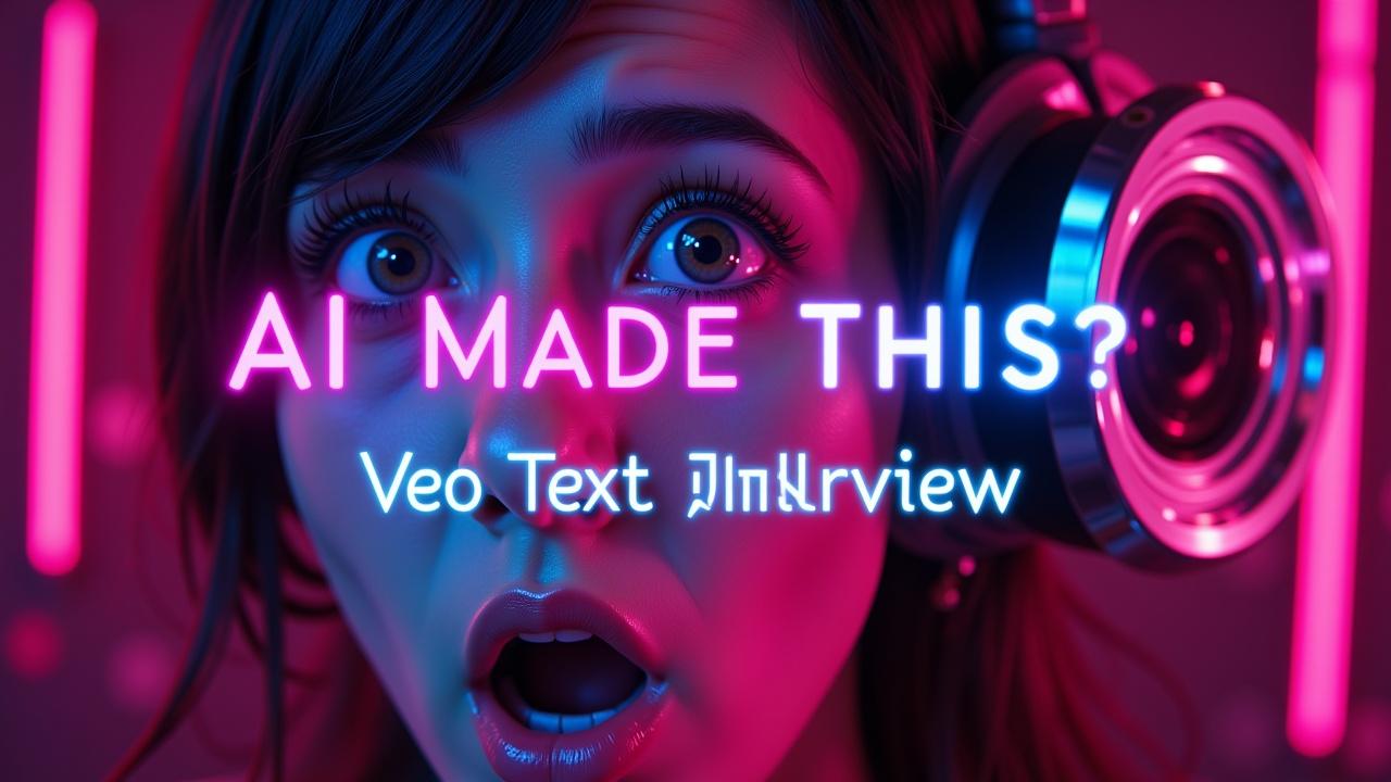 Create a highly clickable YouTube thumbnail for an AI-generated video compilation made with Veo 3. The thumbnail should look cinematic and futuristic, with glowing visual effects, dramatic lighting, and bold, vibrant colors. Include a shocked or amazed human face reacting, a futuristic robot or AI camera lens in the background, and the words 'AI MADE THIS?!' in huge, bold, eye-catching text. Make it look like a viral tech video. High contrast, sharp focus, YouTube style.