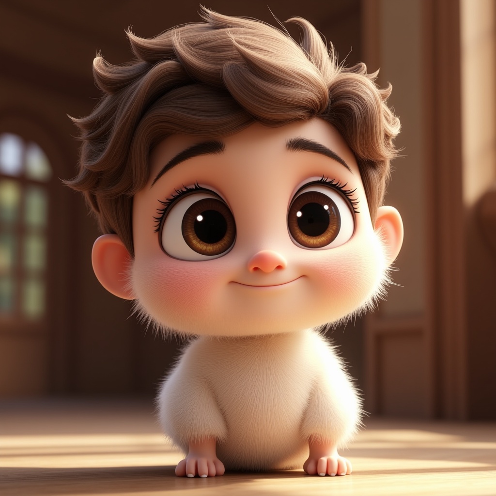 a cute character with big expressive eyes, disney pixar style