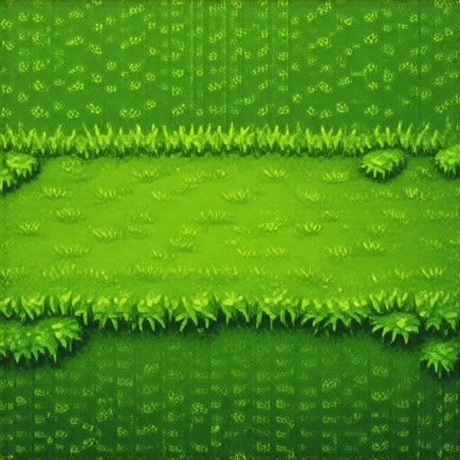 A 16x16 pixel art tile depicting lush green grass viewed from directly above, vibrant pixelated texture,  randomized color palette suggesting a whimsical, retro 8-bit videogame aesthetic,  top-down perspective emphasizing detailed pixel arrangement, evoking a sense of playful adventure.
