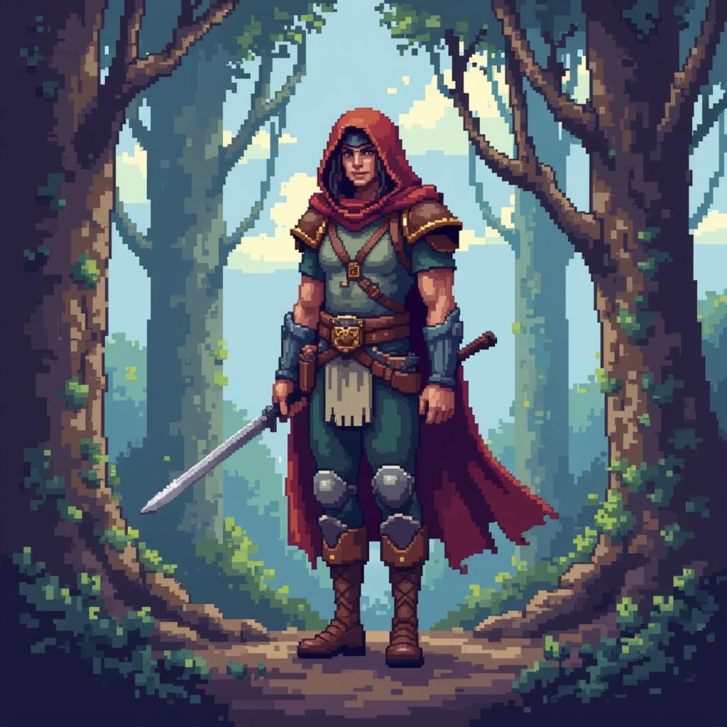 a character in a fantasy world, pixel art style