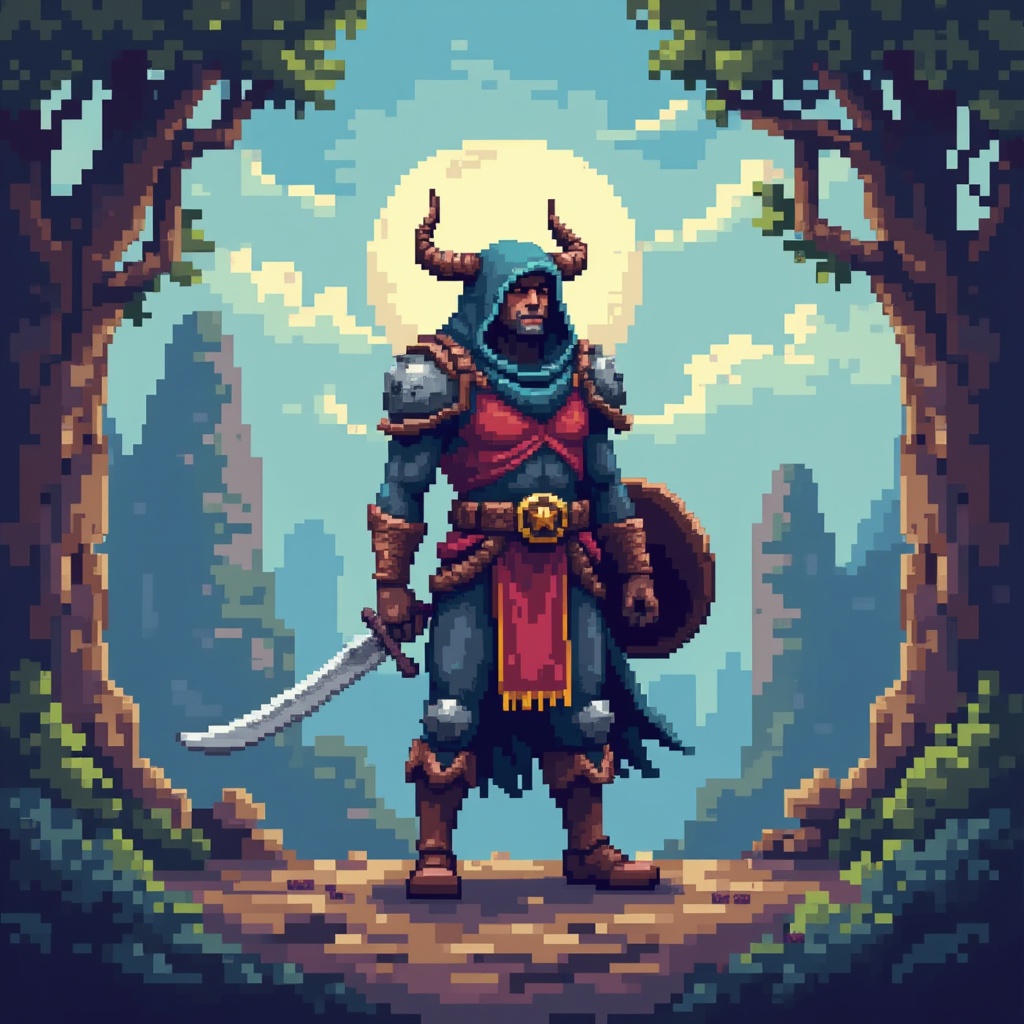 a character in a fantasy world, pixel art style