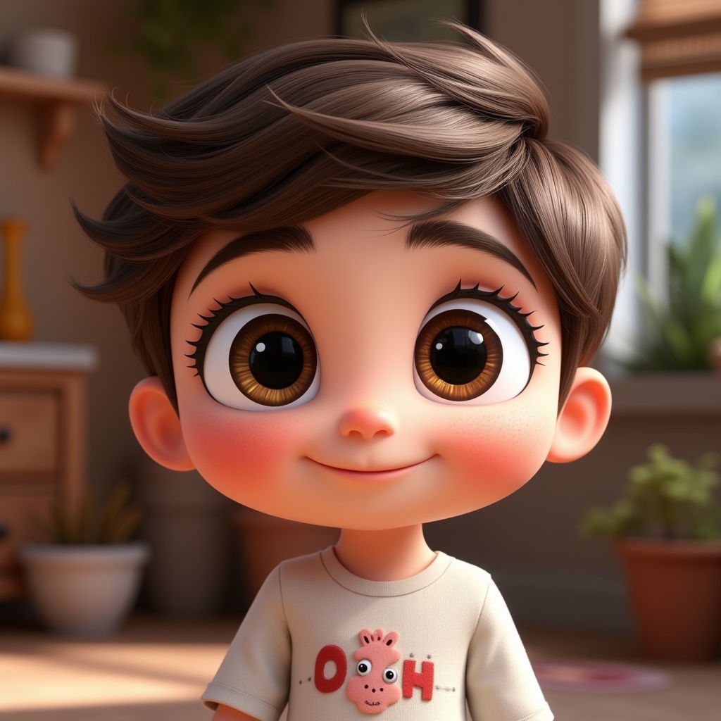 a cute character with big expressive eyes, disney pixar style