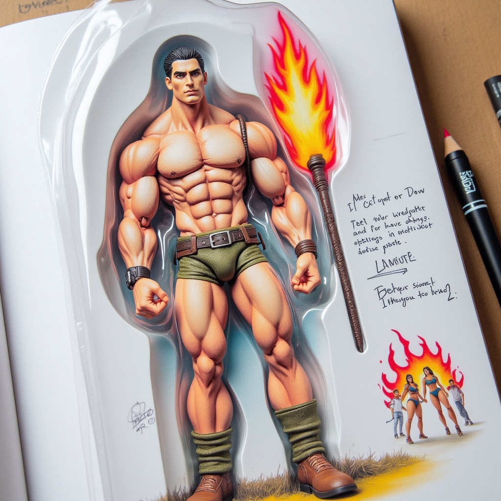 Draw a picture of me as a real-life action figure. Be as specific as possible and put multiple interesting things that represent who I am inside the packaging