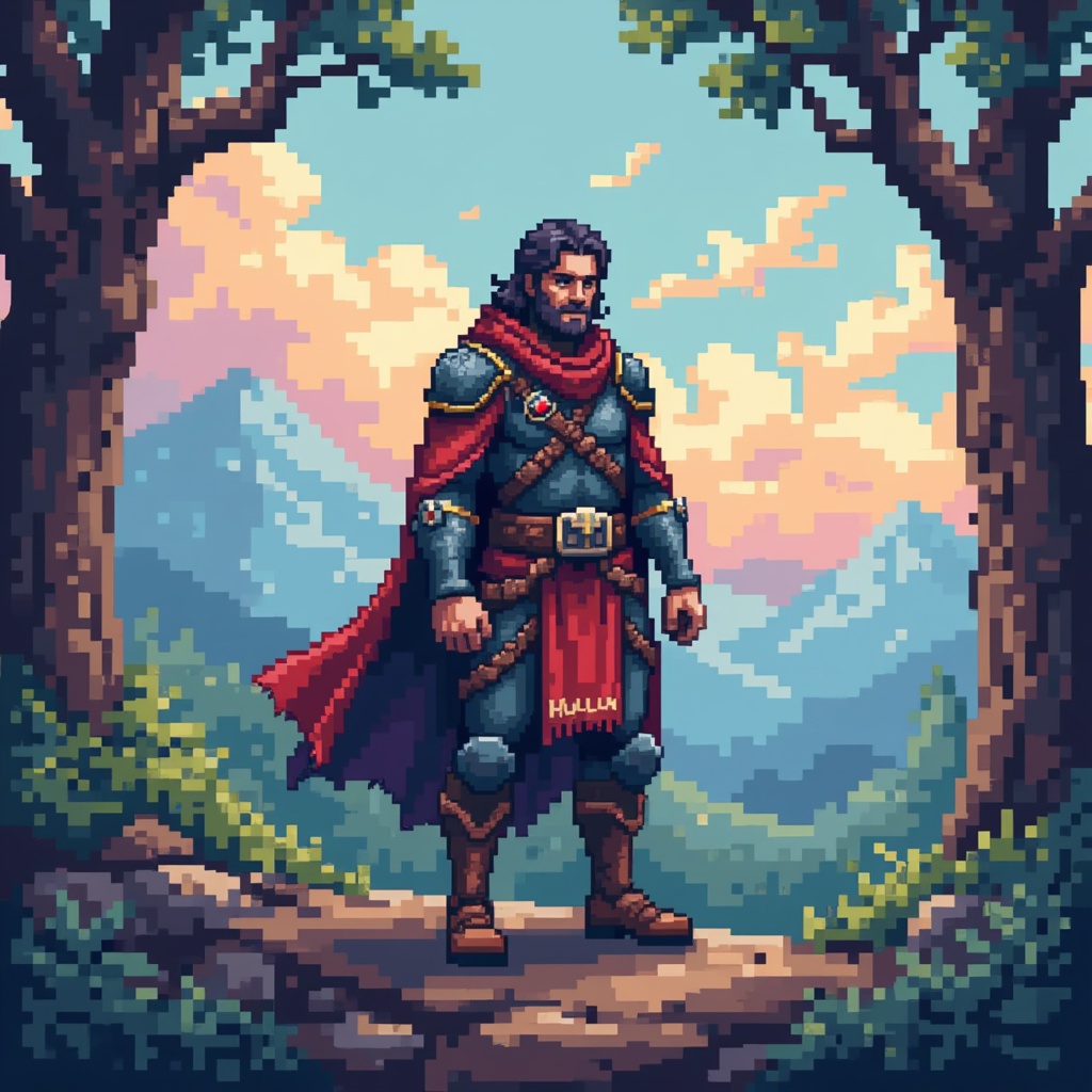 a character in a fantasy world, pixel art style