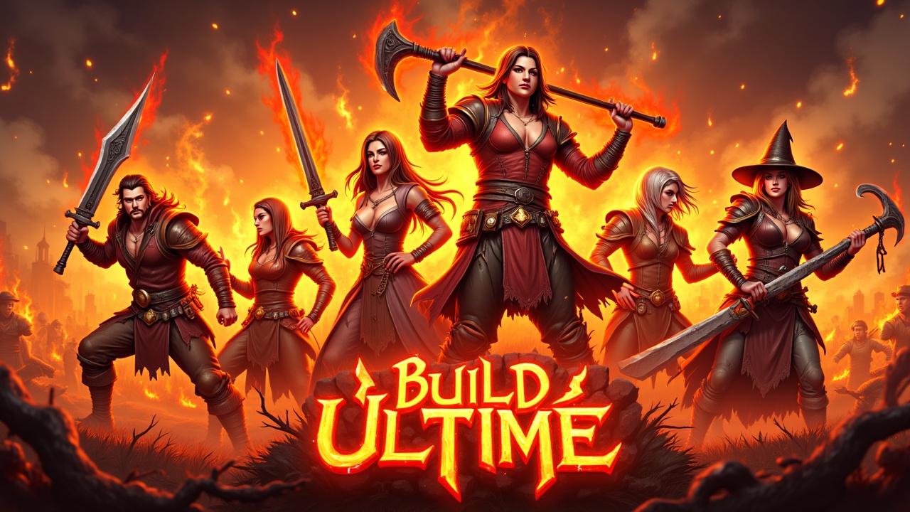 Bonjour, sais-tu me réaliser une miniature pour une vidéo youtube, qui parle un build universel pour POE2 avec une image accrocheur et impactant. Tu peux me générer l'image avec le slogan "BUILD ULTIME ", la couleur dominante sera le feu et le personnage, tu peux me mettre plusieurs personnages de POE2, le maraudeur, la chasseresse, le moine, la magicienne et le mercenaire