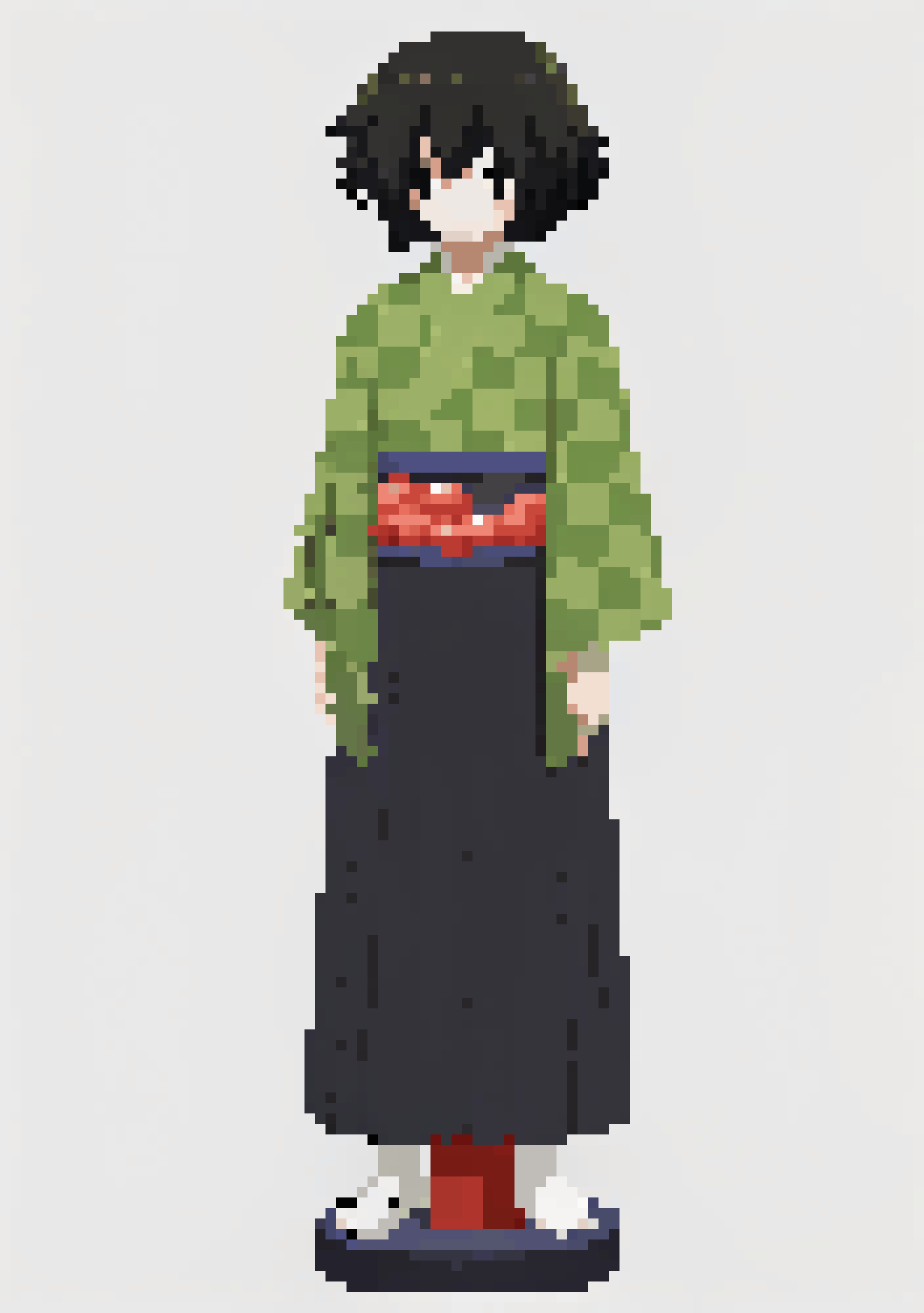 A pixel art portrait of the attached illustration's character, rendered in a vibrant 8-bit style reminiscent of classic arcade games, showcasing a nostalgic, playful atmosphere with bold color palettes and meticulous detail in the character's facial features, conveying a sense of cheerful energy and pixelated charm.
