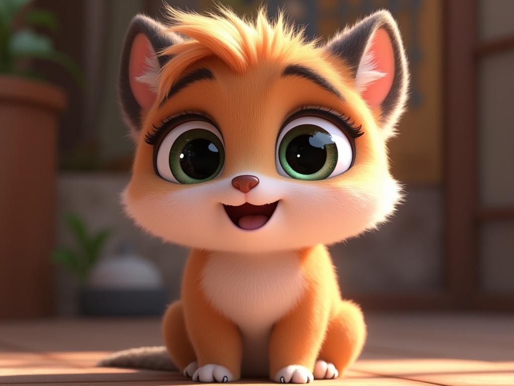 a cute character with big expressive eyes, disney pixar style