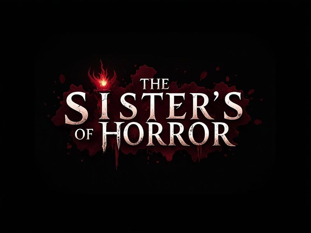 A dark, cinematic horror logo for ‘The Sisters of Horror,’ 