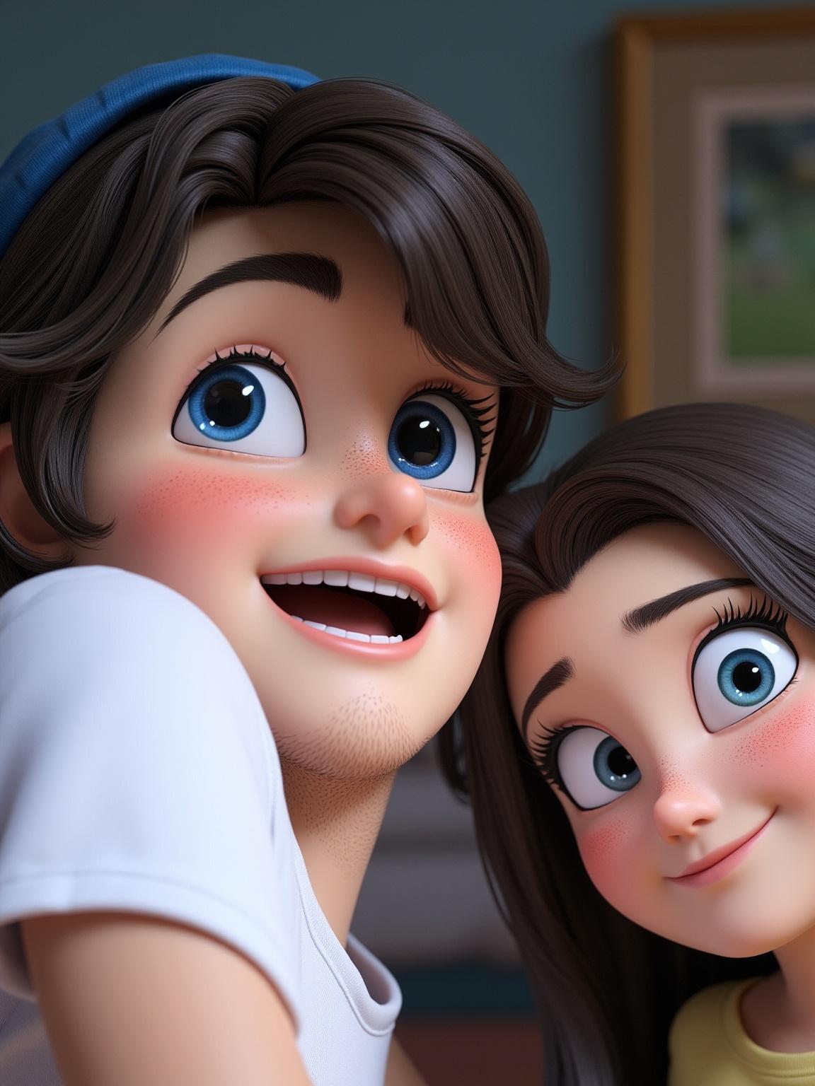 a cute character with big expressive eyes, disney pixar style