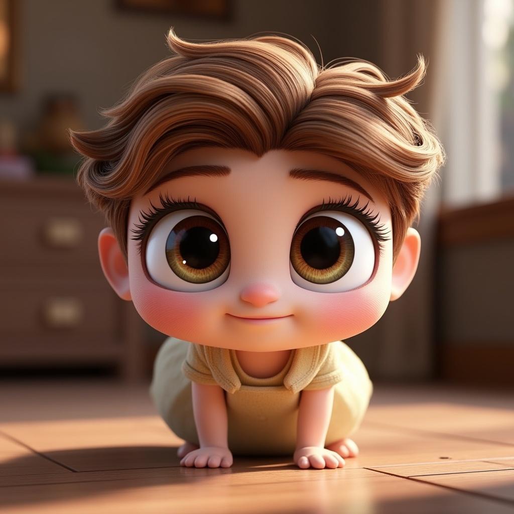 a cute character with big expressive eyes, disney pixar style