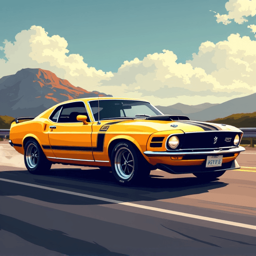 Faça um carro visto de costas em estilo pixel art retrô 8 bits. O carro é um muscle car amarelo, com lanternas traseiras vemelhas.