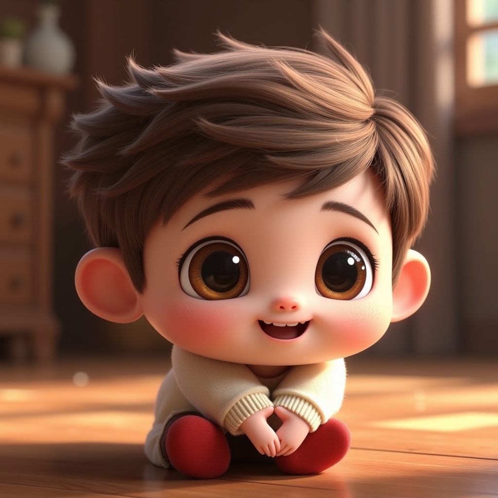 a cute character with big expressive eyes, disney pixar style