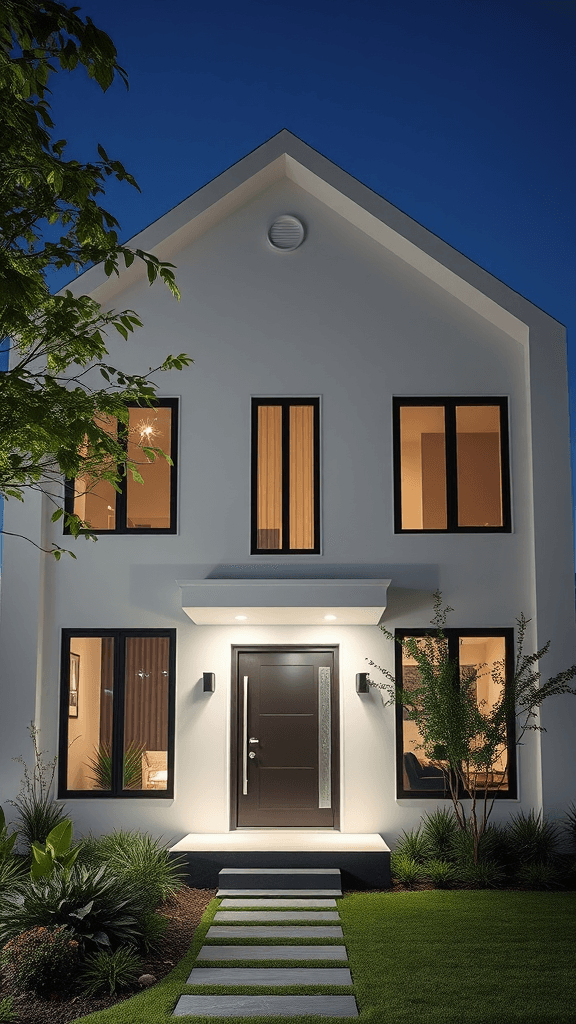 modern white square home close up in person type of picture