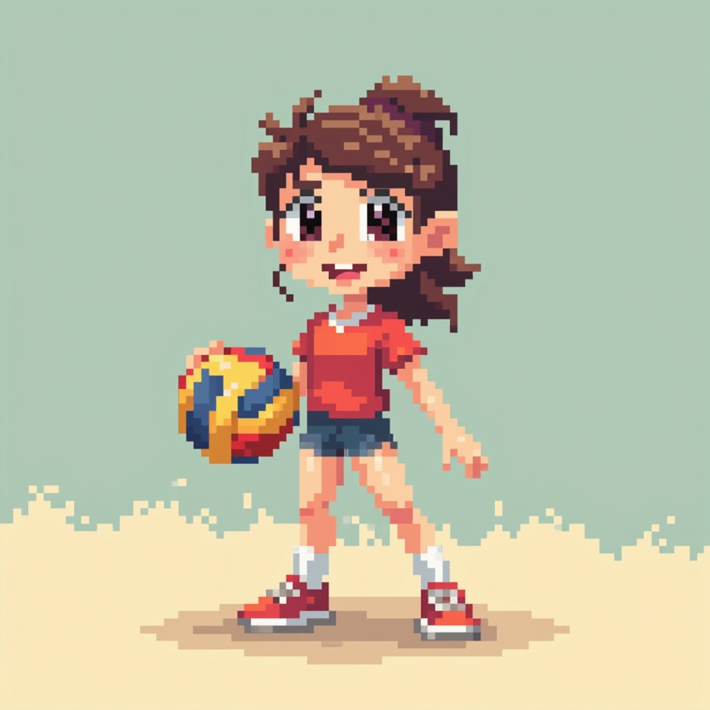 Volleyball player character, pixel art style